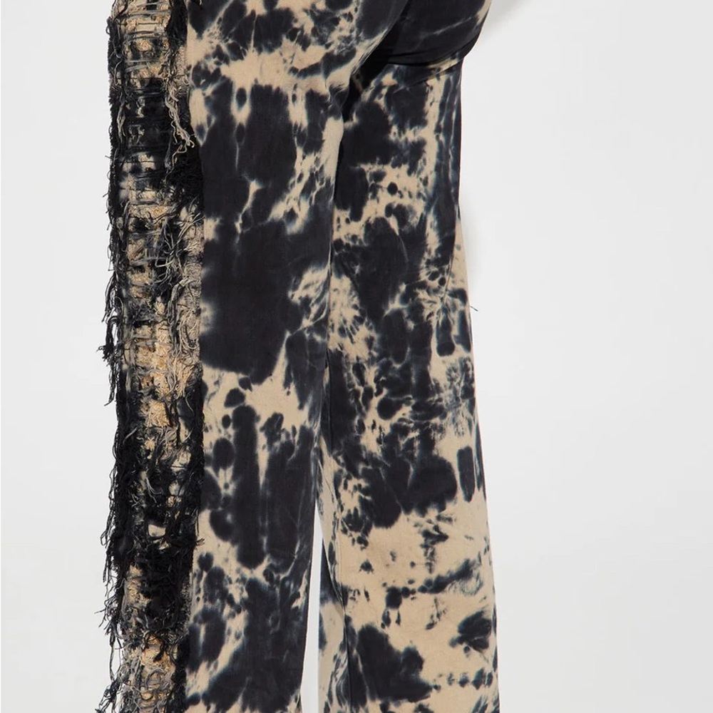 Fashion Nova Black and Tan Tie-Dye Wide Leg Jeans - Picture 2 of 2